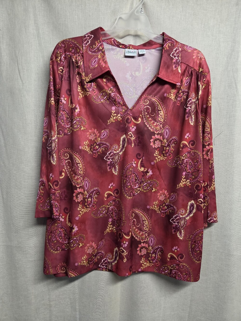 Haband Maroon Paisley V-Neck Collared Blouse